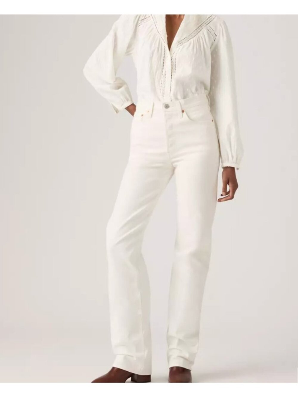New Levi's Premium 27x32 Ribcage Straight Women's Jeans Disco Nights White